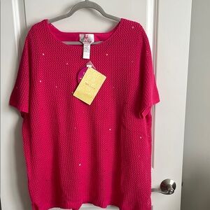 Vintage Quacker Factory Women's Pink open weave Knit Tunic Sweater & Tank NWT